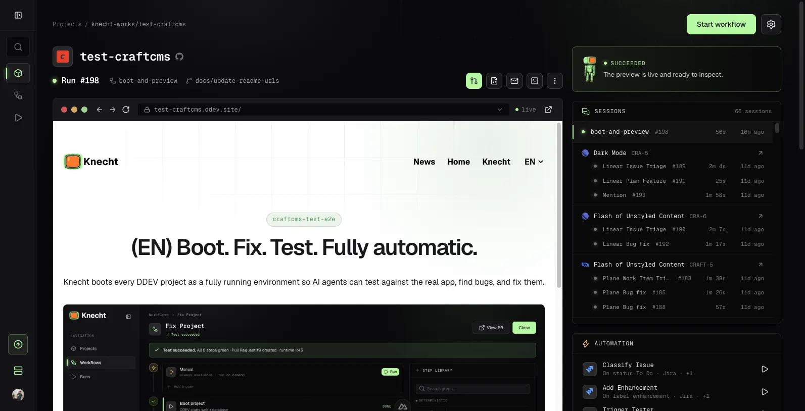 The header of a run with buttons for Mailpit and Adminer next to the terminal