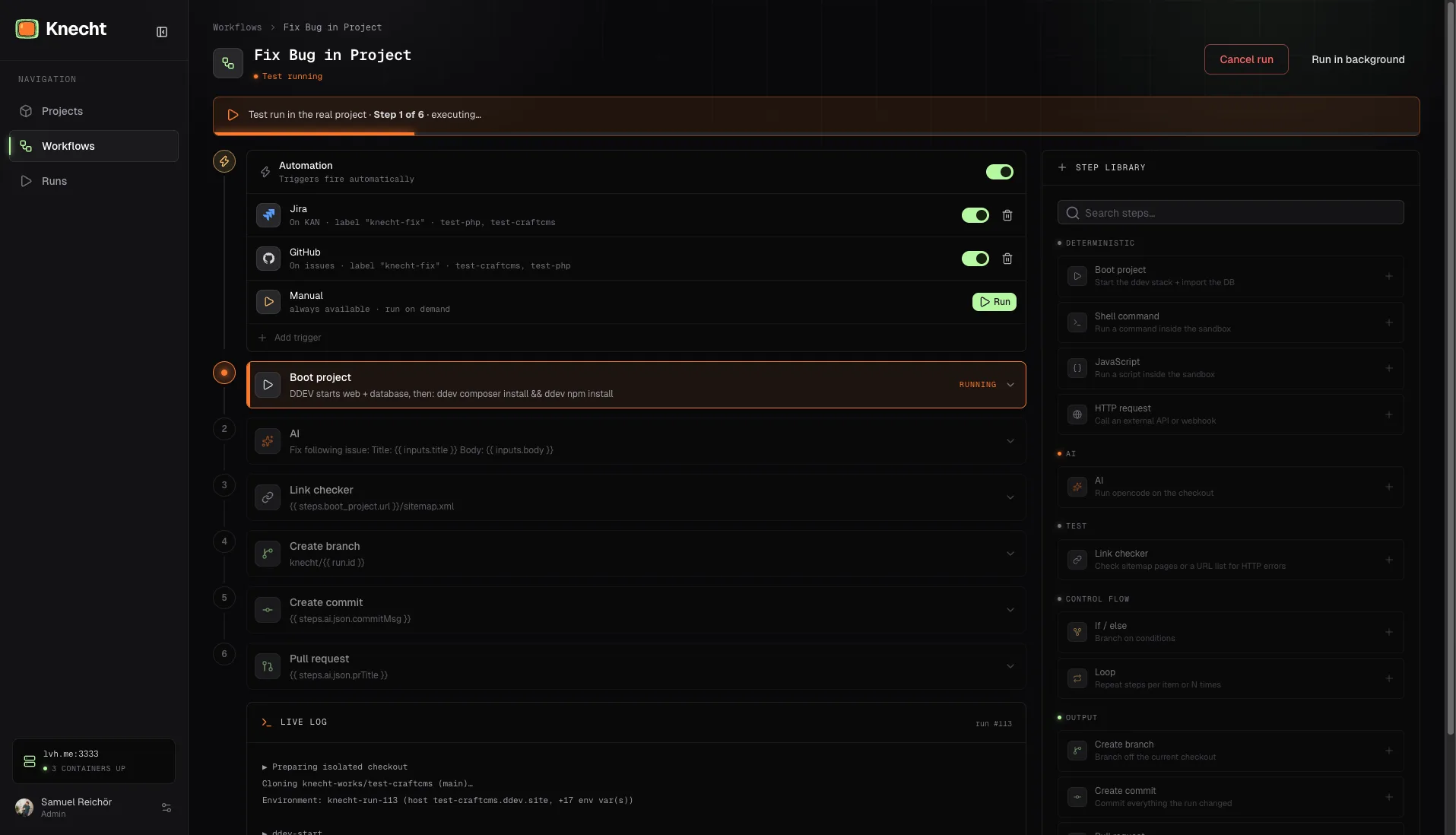 Knecht Test Workflows Vorschau