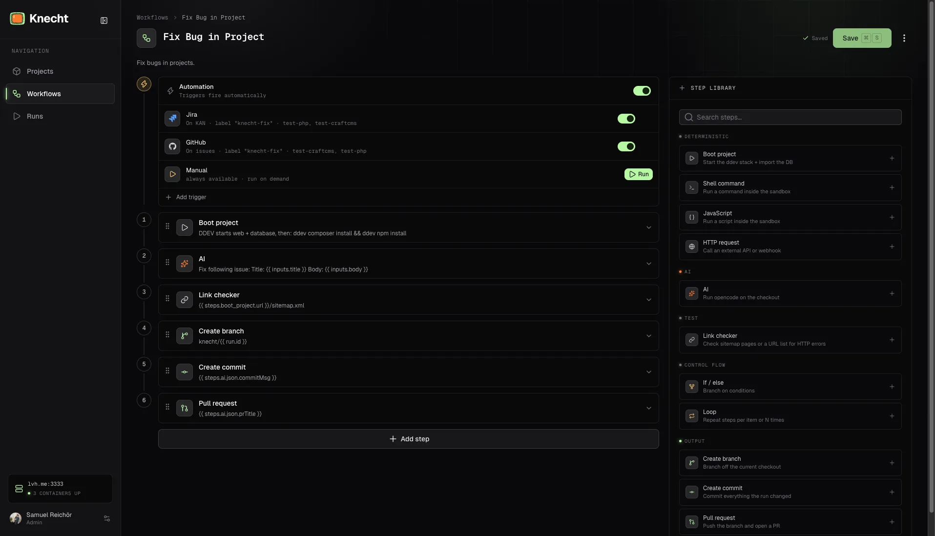 Knecht Workflow-Editor Vorschau